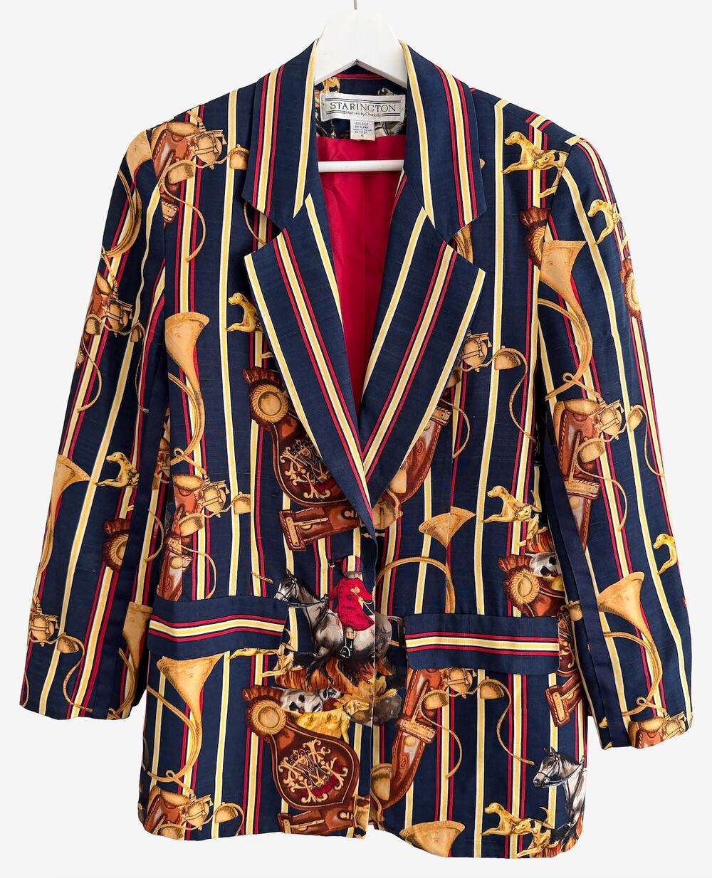 Vintage Starington 100% Silk Dogs Horses Fox Hunt England Blazer Jacket 4